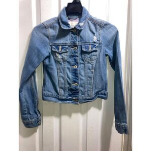 Large Abercrombie Kids Light Wash Distressed Denim Jacket